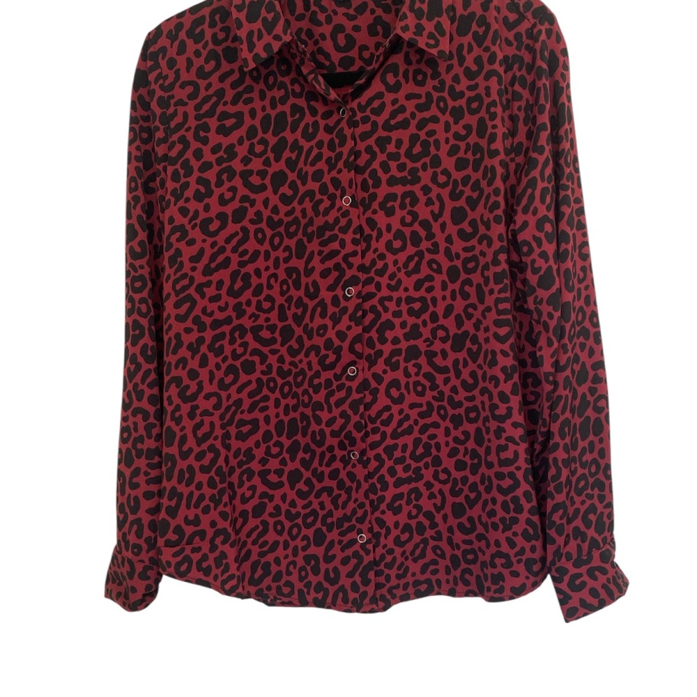 Nili Lotan Red and Black Leopard Print Button Down Shirt
